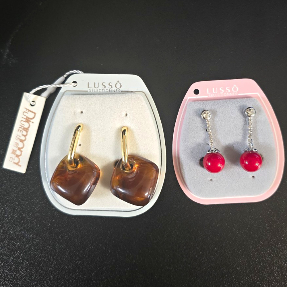 Lussô Fashion Earrings Lot 2 Pair Red Bead Dangle & Faux Tortoise Hoop Posts